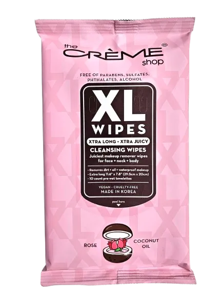 The Crème Shop 10 ct XL Makeup Remover Wipes -3 Pack (Rose & Coconut Oil)