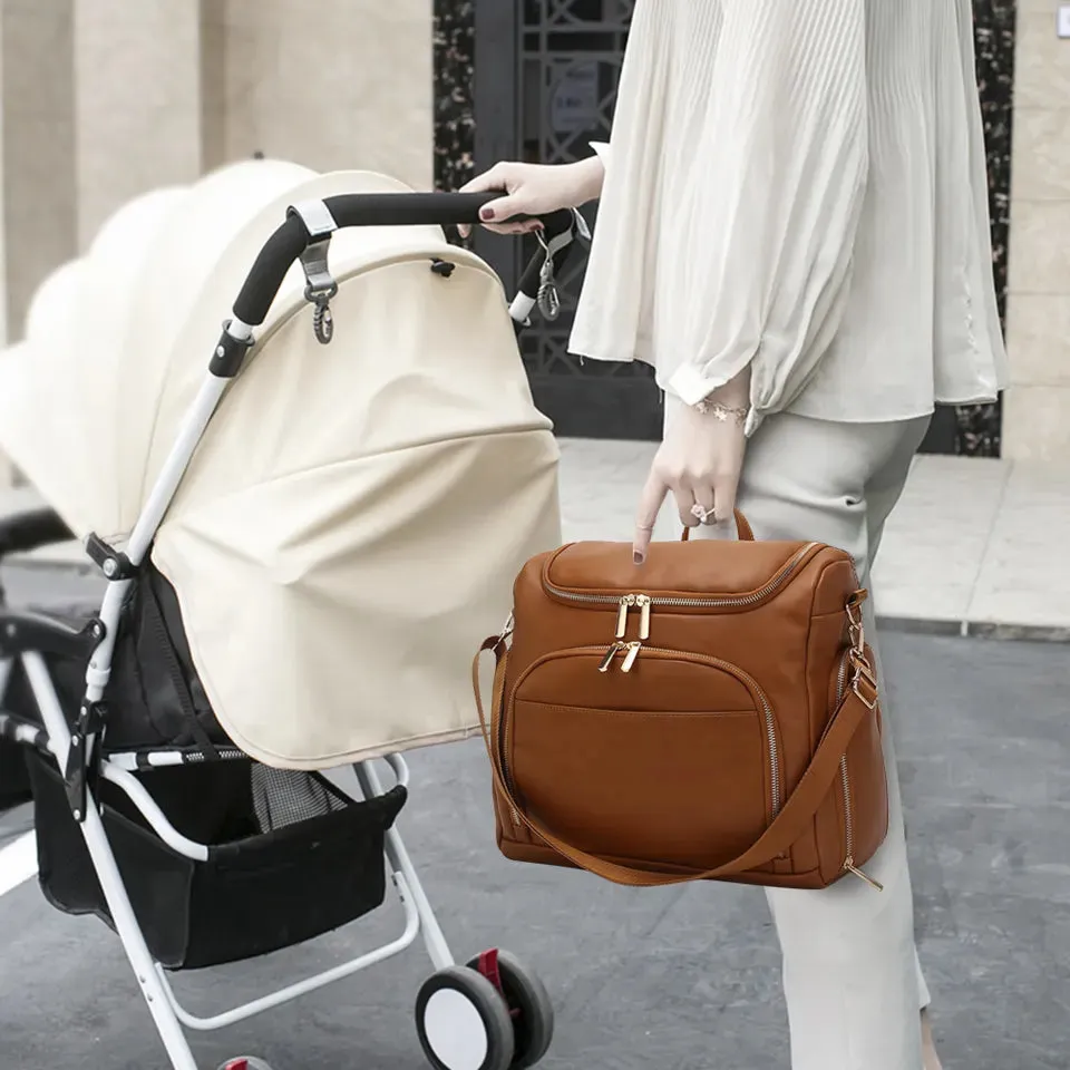 The Lily Diaper Bag Bundle - Luxury faux Leather Diaper Bag Backpack Set
