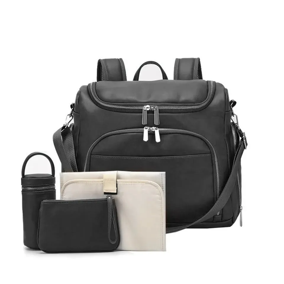 The Lily Diaper Bag Bundle - Luxury faux Leather Diaper Bag Backpack Set