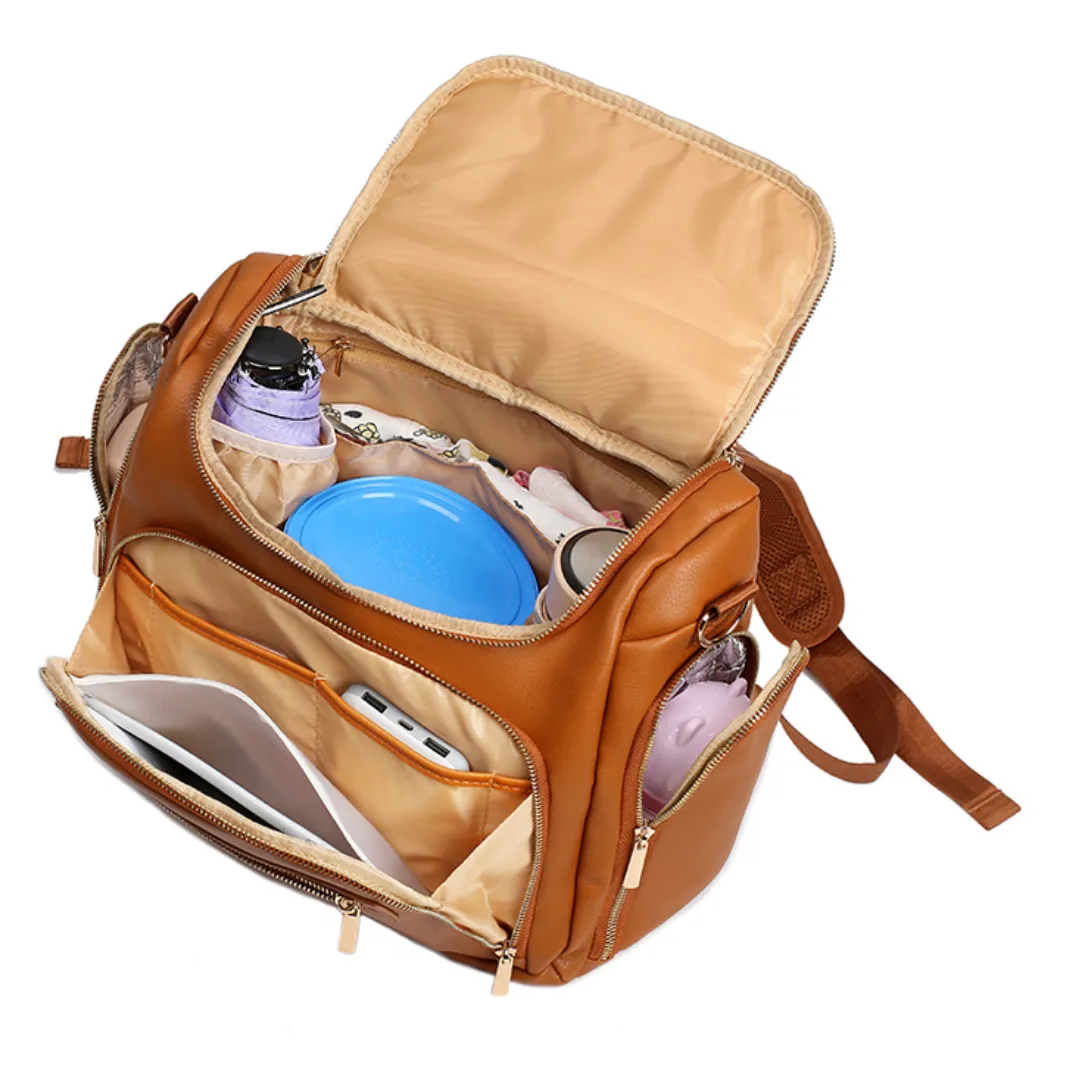 The Lily Diaper Bag Bundle - Luxury faux Leather Diaper Bag Backpack Set