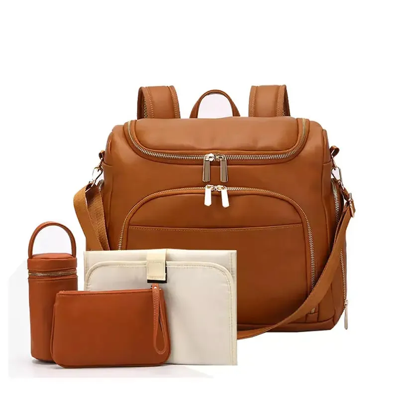 The Lily Diaper Bag Bundle - Luxury faux Leather Diaper Bag Backpack Set