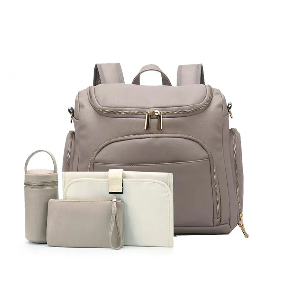 The Lily Diaper Bag Bundle - Luxury faux Leather Diaper Bag Backpack Set
