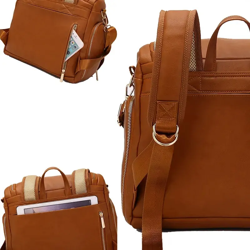 The Lily Diaper Bag Bundle - Luxury faux Leather Diaper Bag Backpack Set