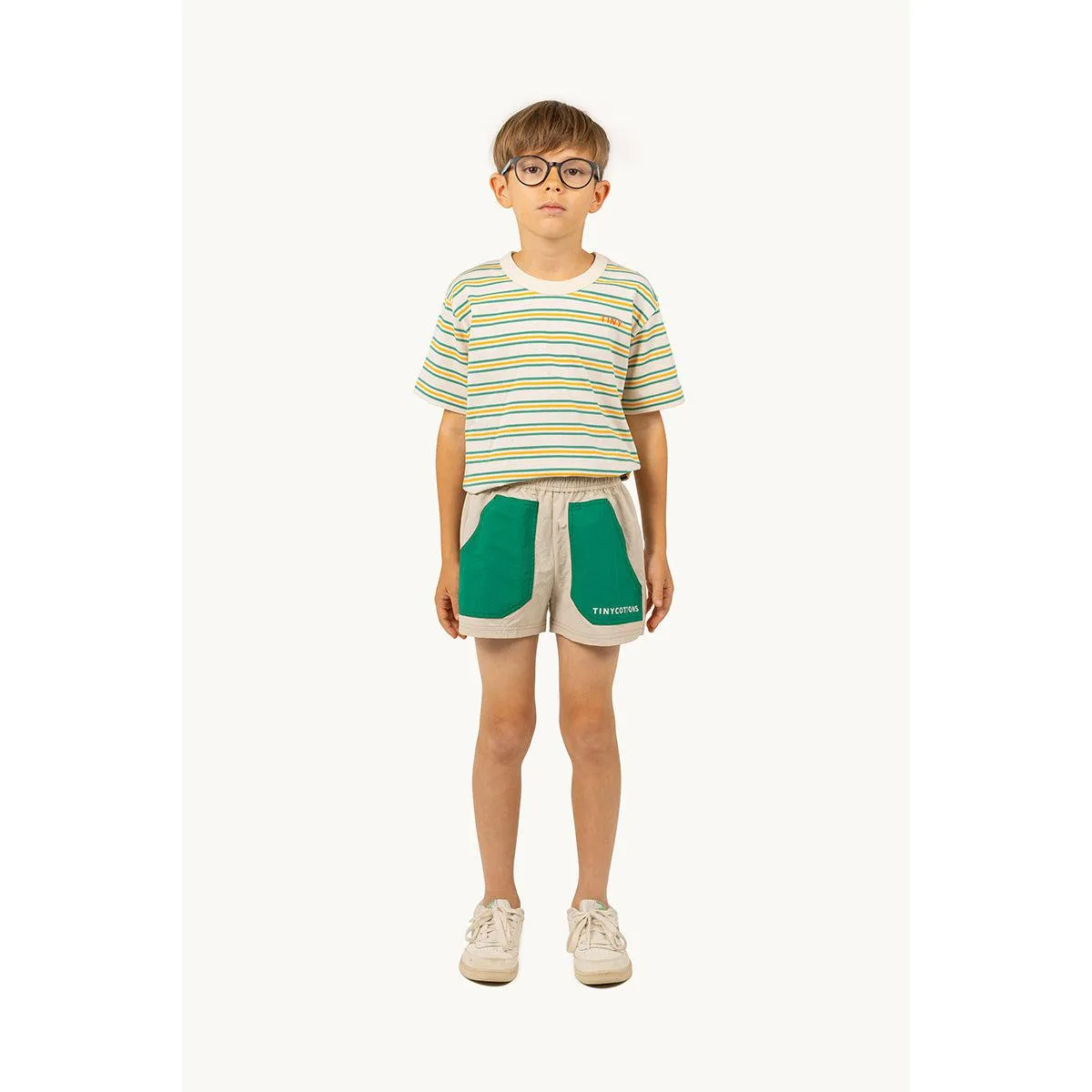 Tiny Cottons - Stripes multicolour tee - cream/ green