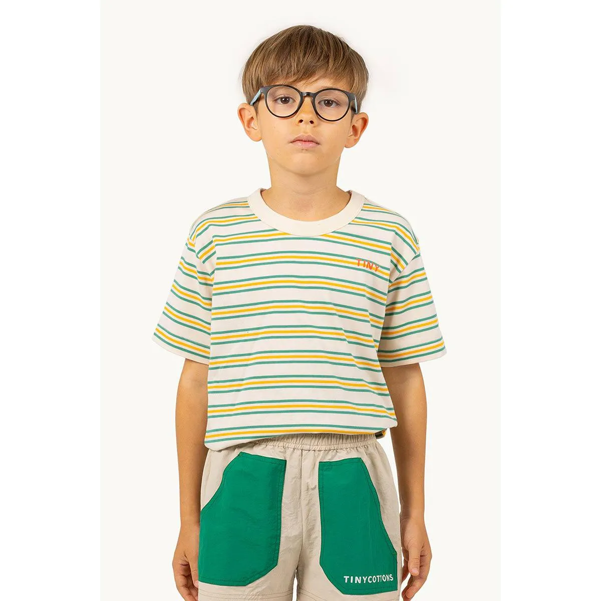 Tiny Cottons - Stripes multicolour tee - cream/ green