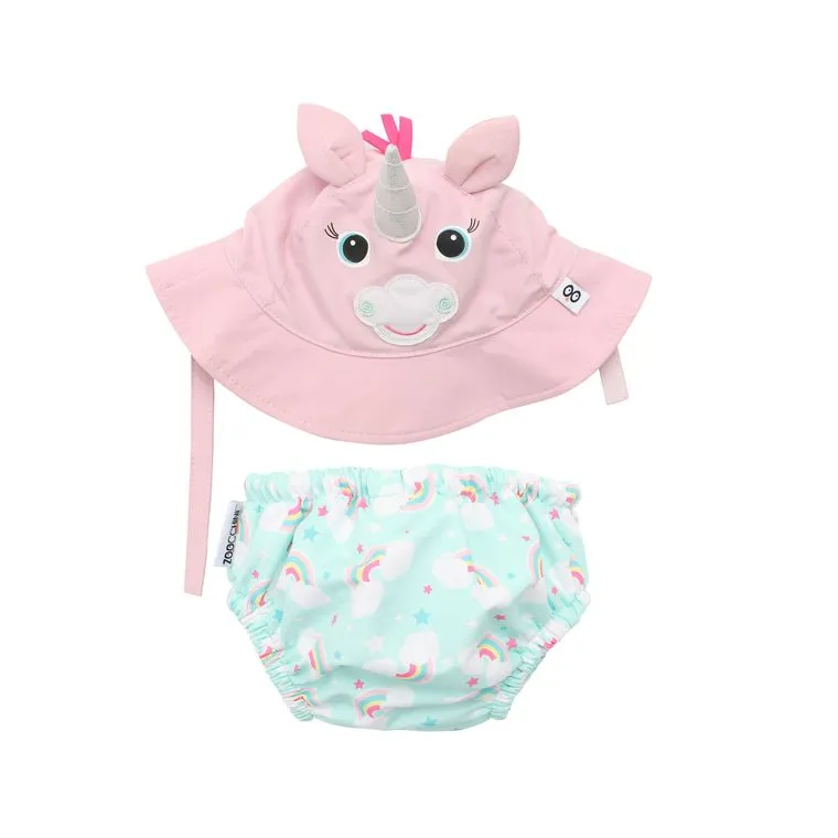Toddler/Kids UPF50  Swim Diaper/Sun Hat Set Alicorn