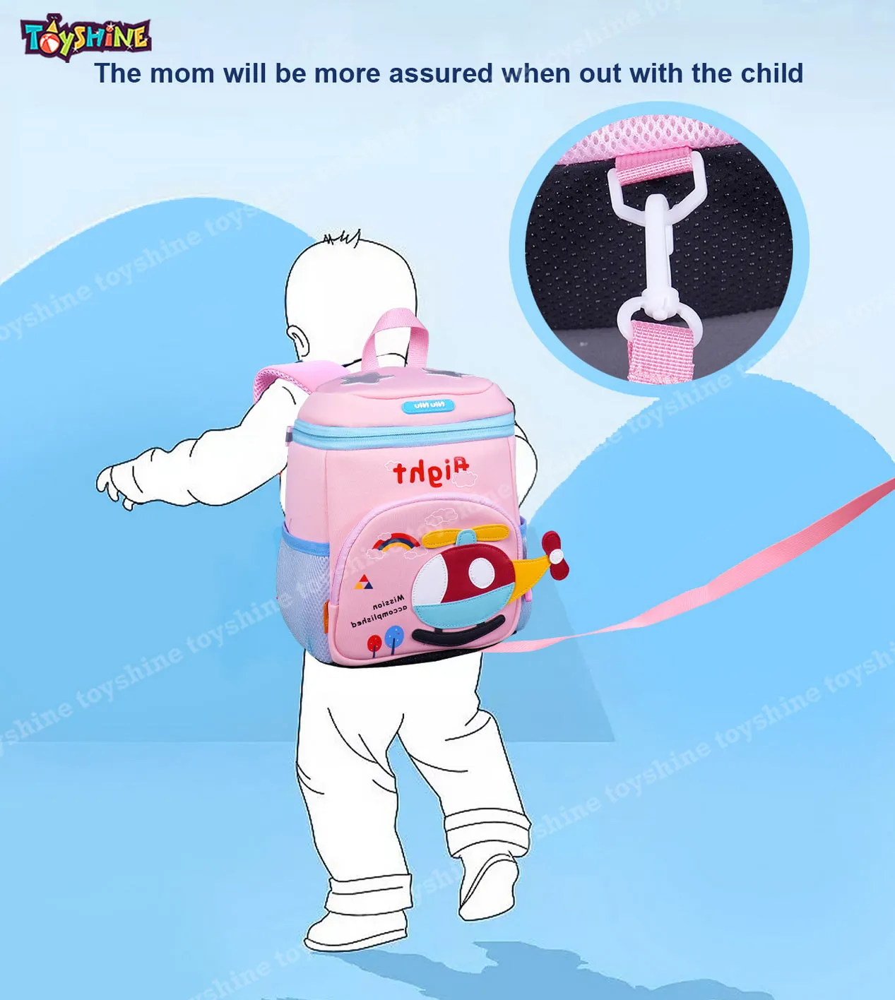 Toyshine 12" Helicopter Design Backpack for Kids Girls Boys Toddler Backpack Preschool Nursery Travel Bag,Mini Size - Pink