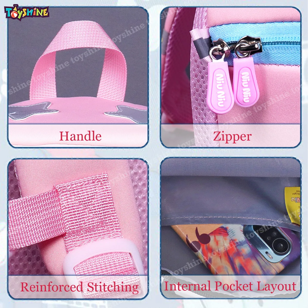 Toyshine 12" Helicopter Design Backpack for Kids Girls Boys Toddler Backpack Preschool Nursery Travel Bag,Mini Size - Pink