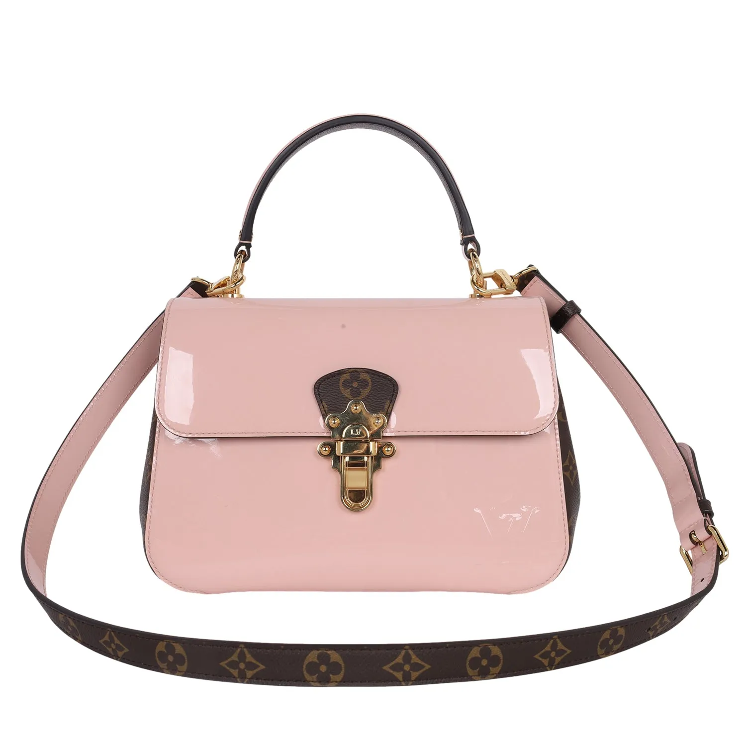 Vernis Leather Monogram Cherrywood Shoulder Bag Rose Ballerine