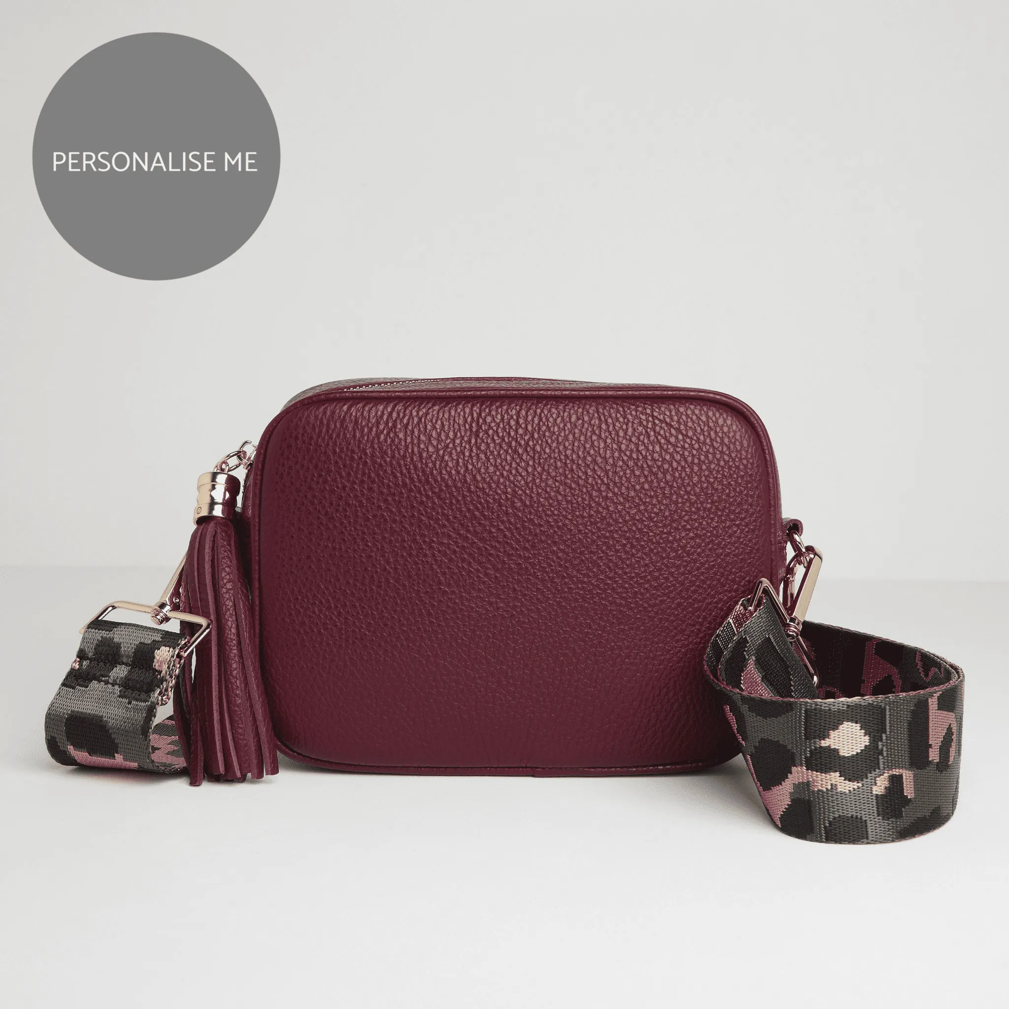 Verona Crossbody Burgundy Tassel Bag With Dark Leopard Strap