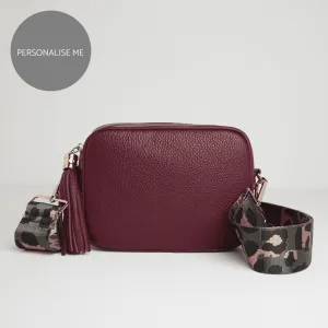 Verona Crossbody Burgundy Tassel Bag With Dark Leopard Strap