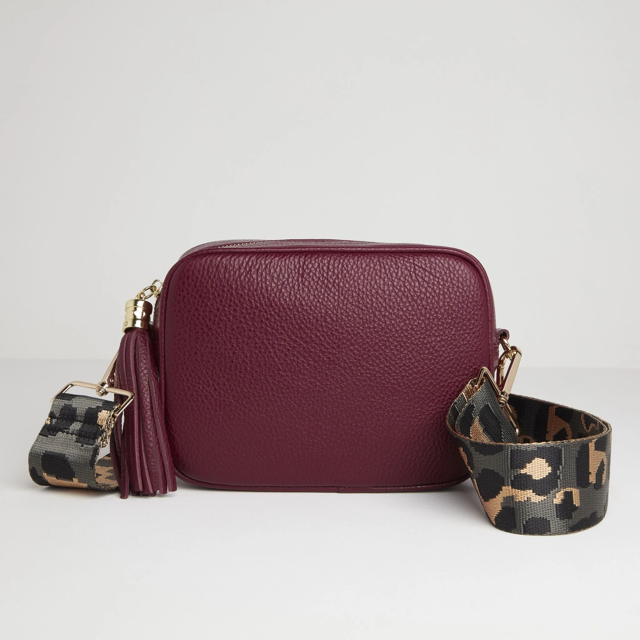Verona Crossbody Burgundy Tassel Bag With Dark Leopard Strap