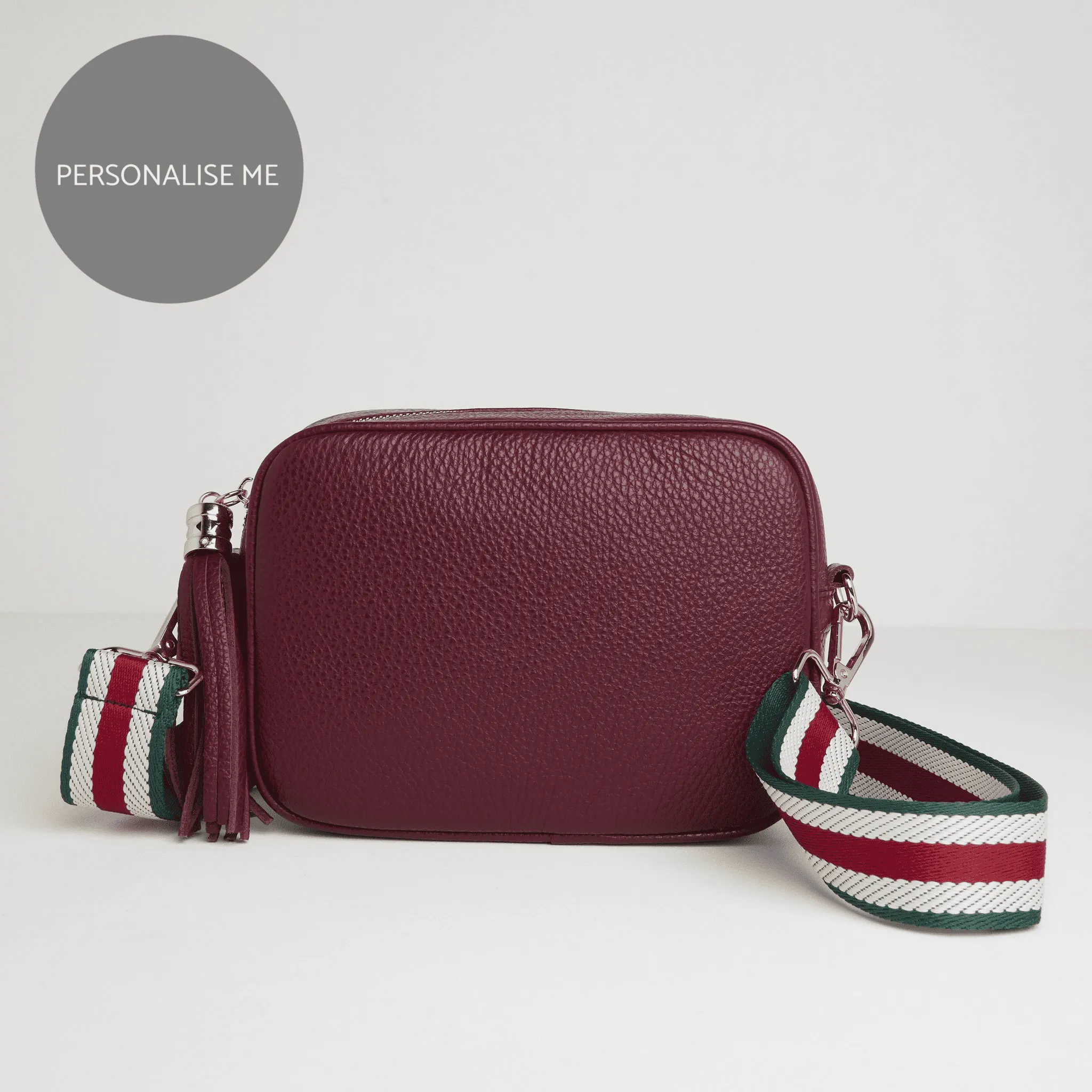 Verona Crossbody Burgundy Tassel Bag With Green Stripe Strap