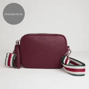 Verona Crossbody Burgundy Tassel Bag With Green Stripe Strap