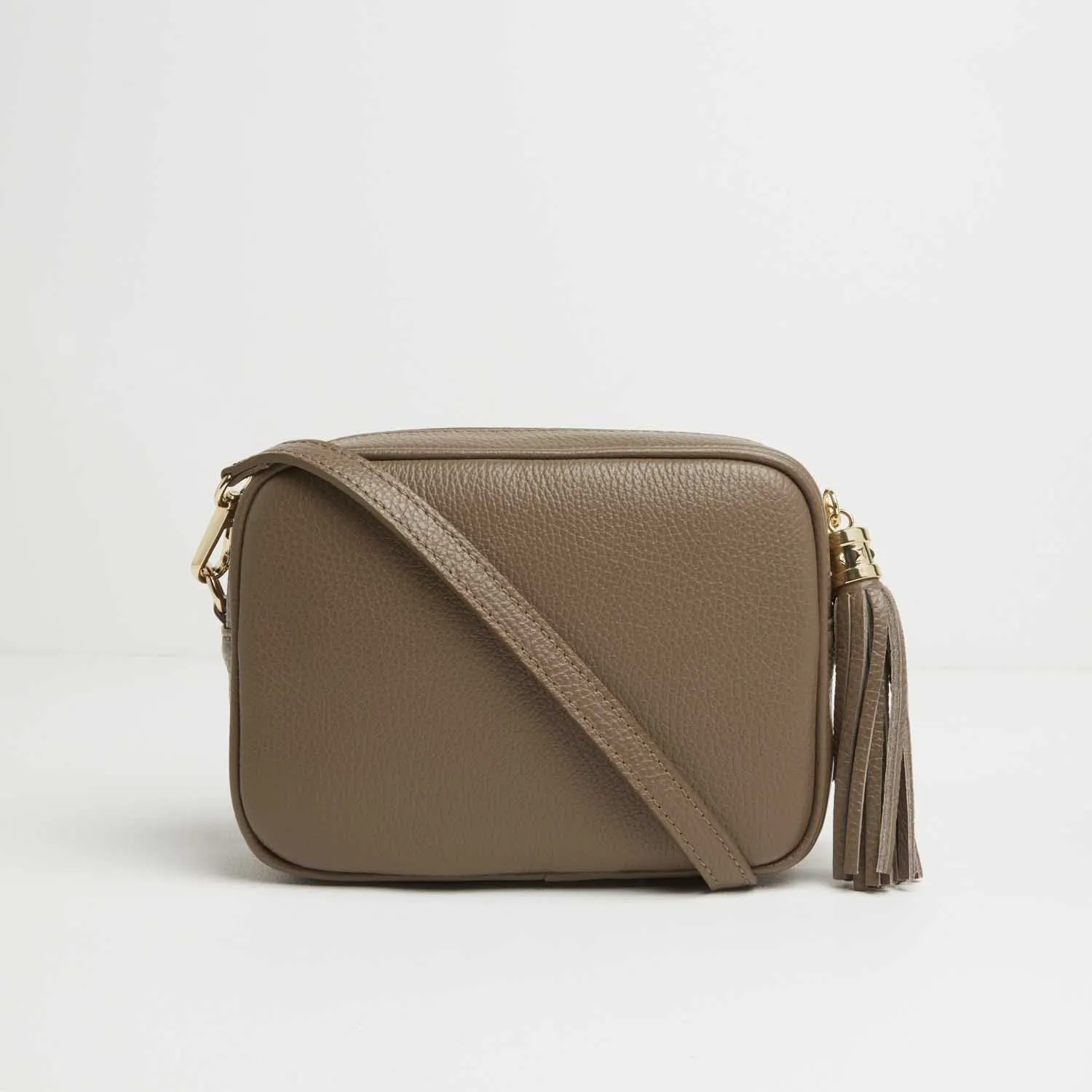 Verona Crossbody Dark Taupe Tassel Bag With Dark Leopard Strap