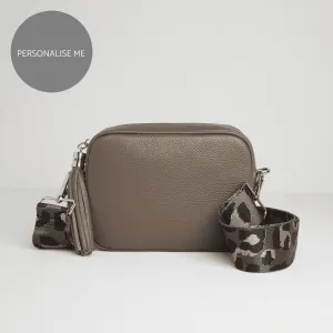 Verona Crossbody Dark Taupe Tassel Bag With Dark Leopard Strap