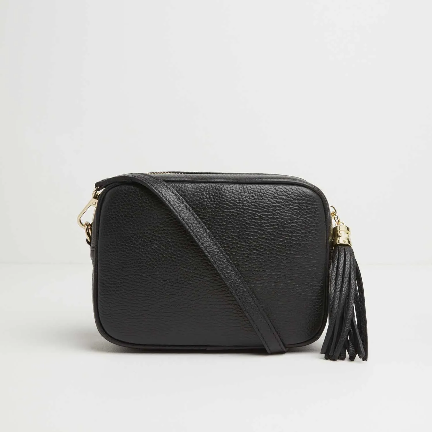 Verona Crossbody Tassel Black Bag with Black and White Chevron Strap