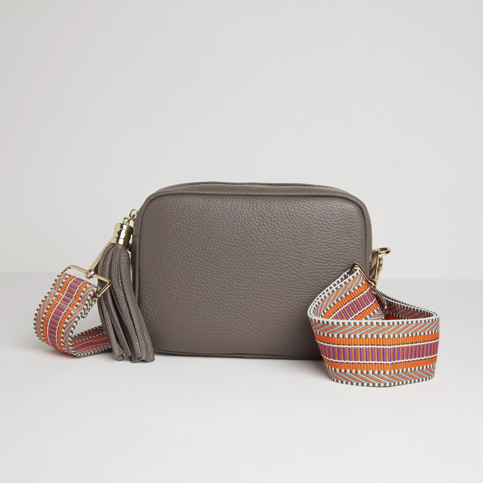 Verona Crossbody Tassel Cinder Bag with Orange Aztec Strap