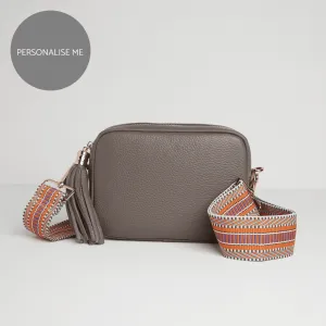 Verona Crossbody Tassel Cinder Bag with Orange Aztec Strap