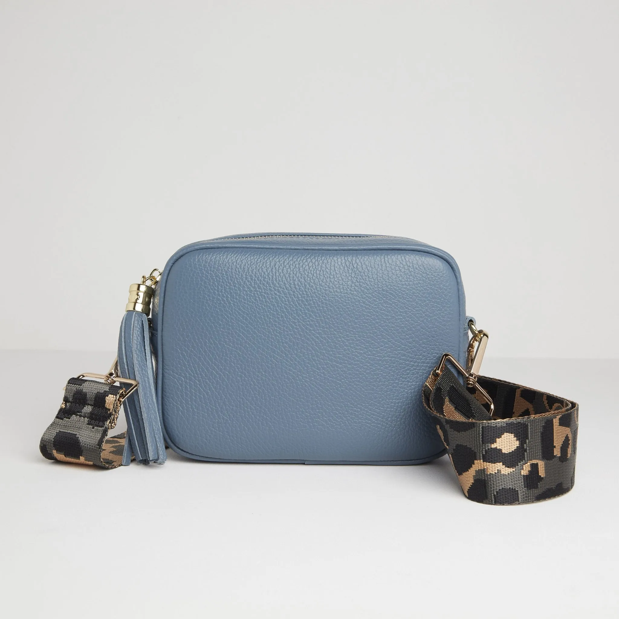 Verona Crossbody Tassel Denim Bag with Dark Leopard Strap