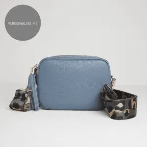 Verona Crossbody Tassel Denim Bag with Dark Leopard Strap