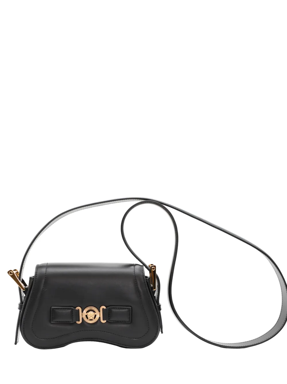 Versace Calf Leather Shoulder Bag in Black/Versace Gold