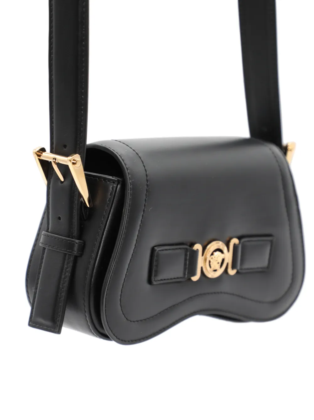Versace Calf Leather Shoulder Bag in Black/Versace Gold