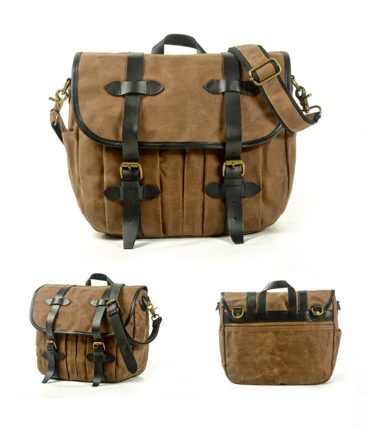 Vintage Canvas and Leather Multi-Compartment Messenger Bag