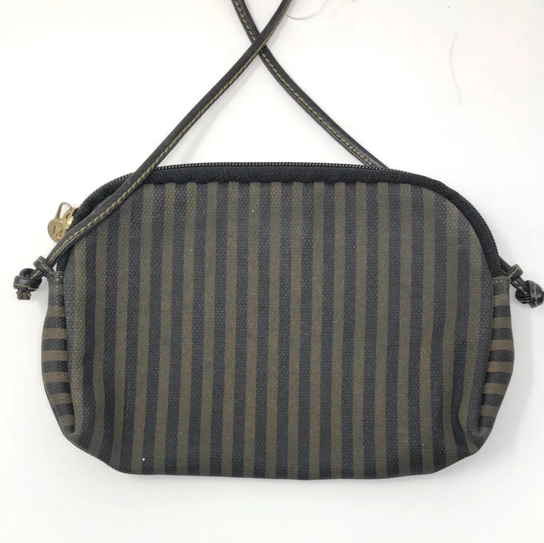 Vintage: Fendi Pequin Stripe Crossbody Bag with Brown Leather Strap