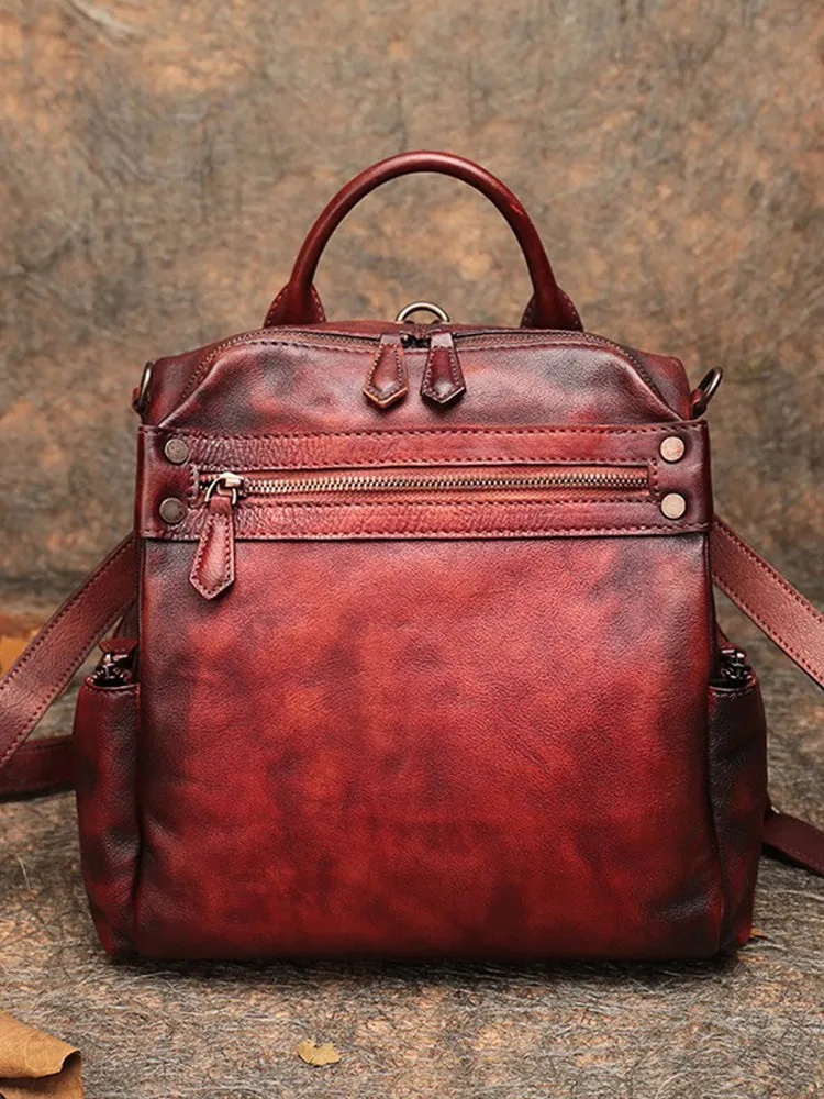 Vintage Leather Rucksack Bag Womens School Backpack Ladies Leather Backpack Purses