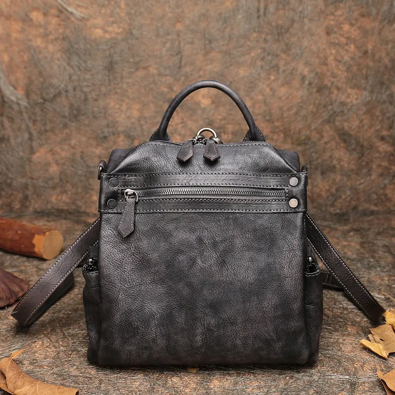 Vintage Leather Rucksack Bag Womens School Backpack Ladies Leather Backpack Purses