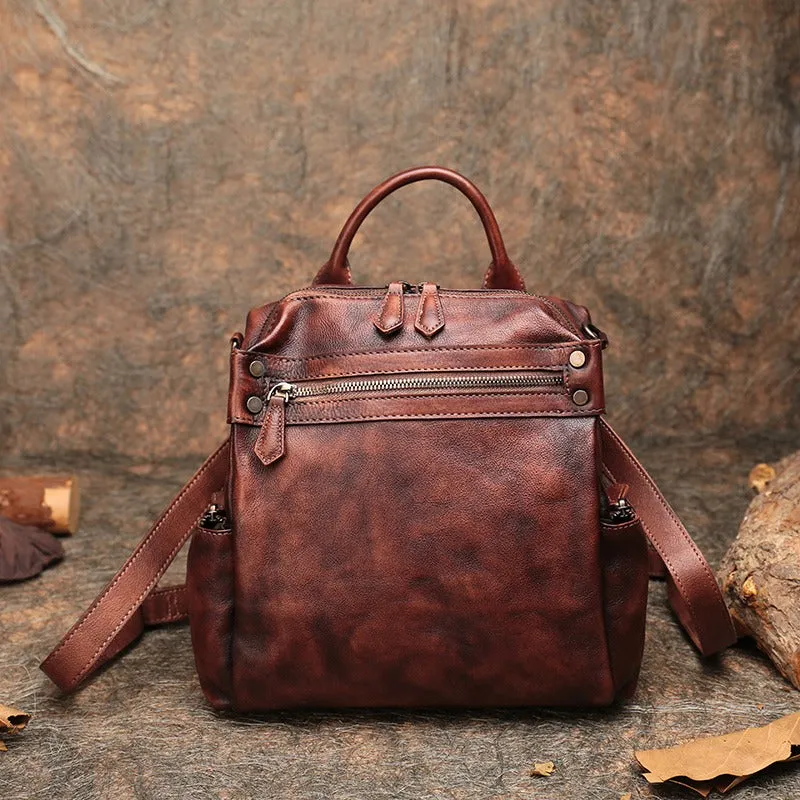 Vintage Leather Rucksack Bag Womens School Backpack Ladies Leather Backpack Purses