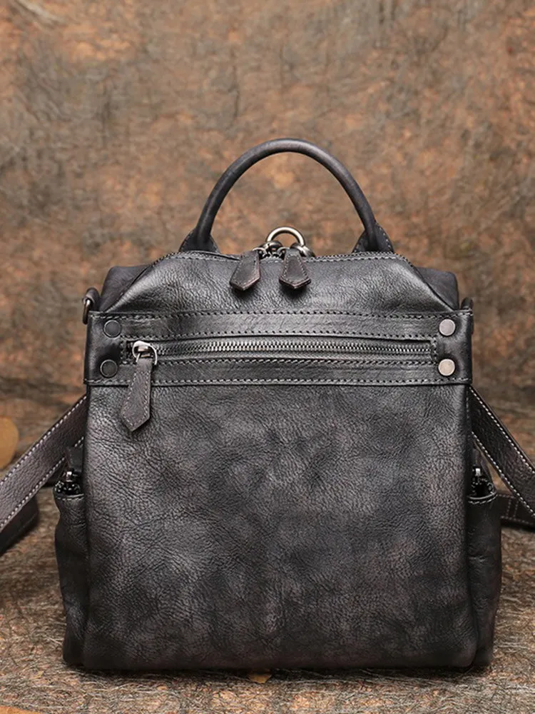 Vintage Leather Rucksack Bag Womens School Backpack Ladies Leather Backpack Purses