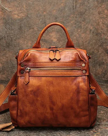 Vintage Leather Rucksack Bag Womens School Backpack Ladies Leather Backpack Purses