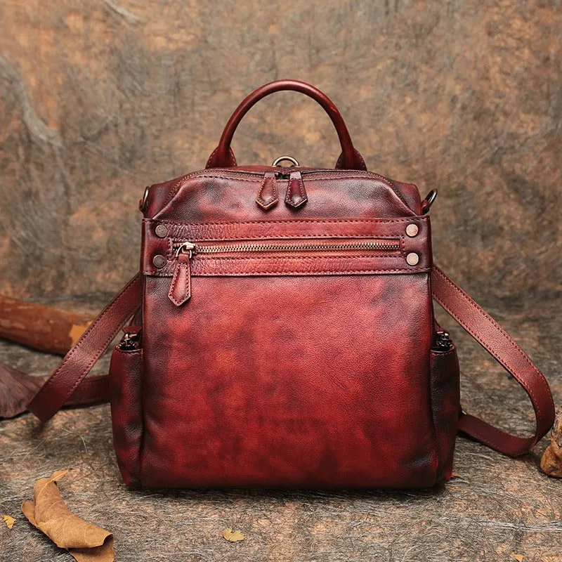 Vintage Leather Rucksack Bag Womens School Backpack Ladies Leather Backpack Purses