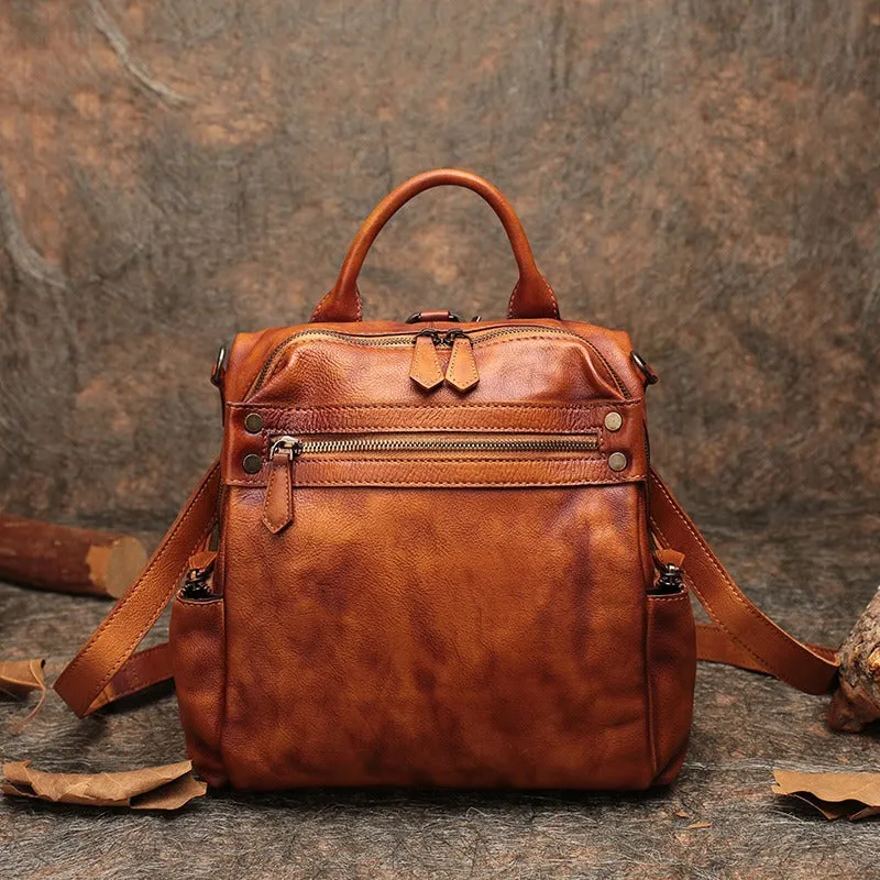Vintage Leather Rucksack Bag Womens School Backpack Ladies Leather Backpack Purses