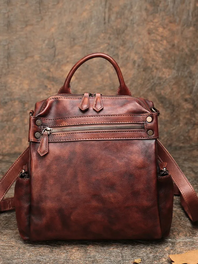 Vintage Leather Rucksack Bag Womens School Backpack Ladies Leather Backpack Purses