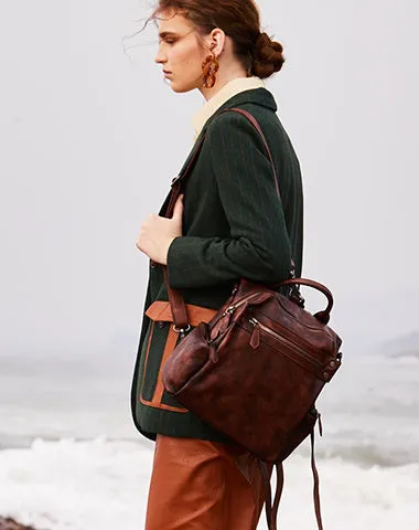 Vintage Leather Rucksack Bag Womens School Backpack Ladies Leather Backpack Purses