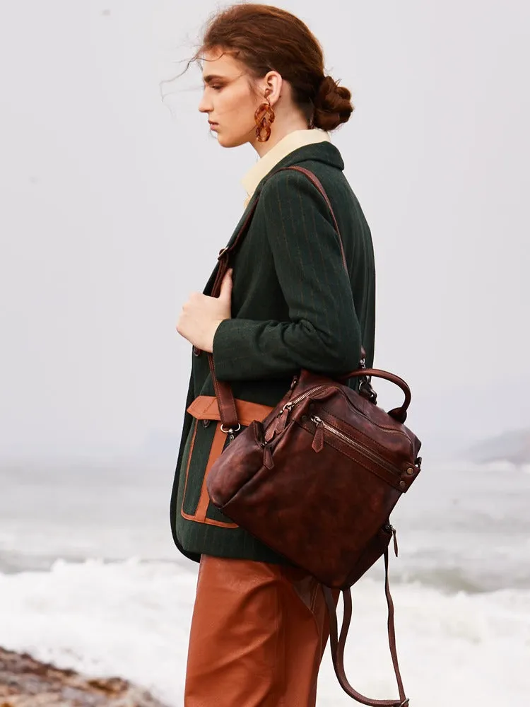 Vintage Leather Rucksack Bag Womens School Backpack Ladies Leather Backpack Purses
