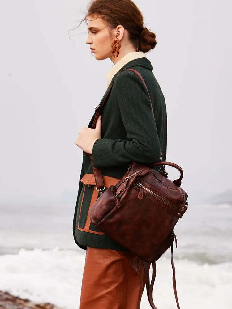 Vintage Leather Rucksack Bag Womens School Backpack Ladies Leather Backpack Purses