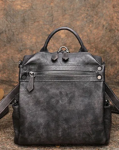 Vintage Leather Rucksack Bag Womens School Backpack Ladies Leather Backpack Purses