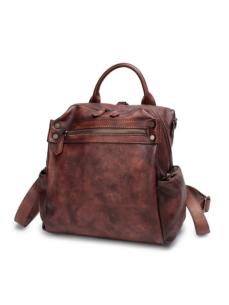 Vintage Leather Rucksack Bag Womens School Backpack Ladies Leather Backpack Purses