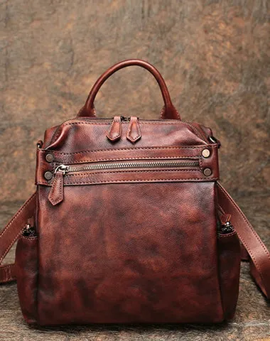 Vintage Leather Rucksack Bag Womens School Backpack Ladies Leather Backpack Purses