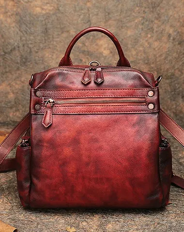 Vintage Leather Rucksack Bag Womens School Backpack Ladies Leather Backpack Purses