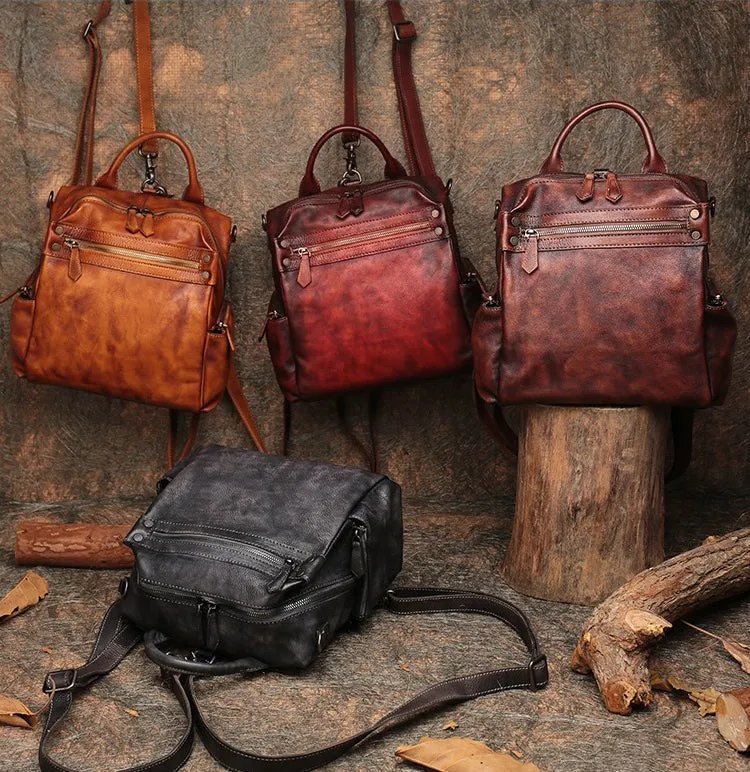 Vintage Leather Rucksack Bag Womens School Backpack Ladies Leather Backpack Purses