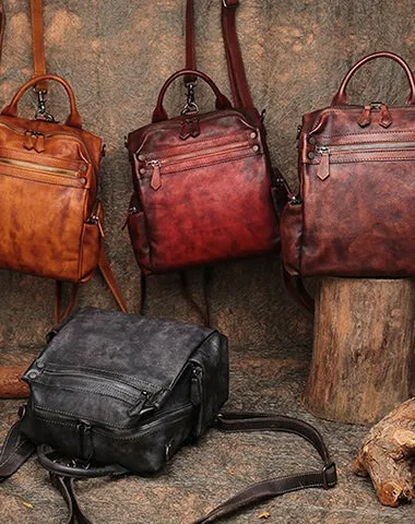 Vintage Leather Rucksack Bag Womens School Backpack Ladies Leather Backpack Purses