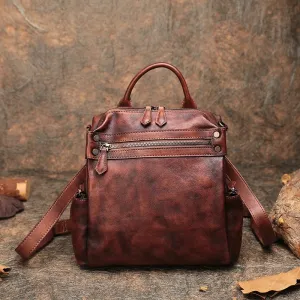 Vintage Leather Rucksack Bag Womens School Backpack Ladies Leather Backpack Purses