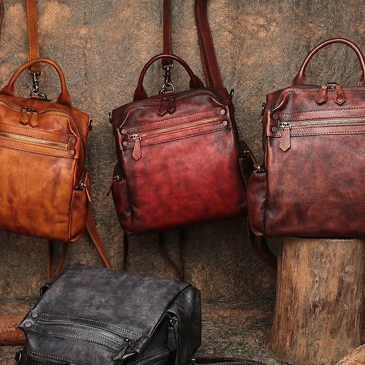 Vintage Leather Rucksack Bag Womens School Backpack Ladies Leather Backpack Purses