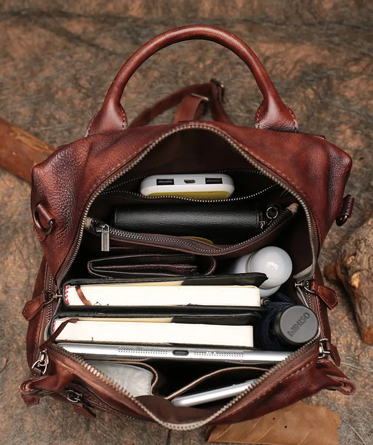 Vintage Leather Rucksack Bag Womens School Backpack Ladies Leather Backpack Purses