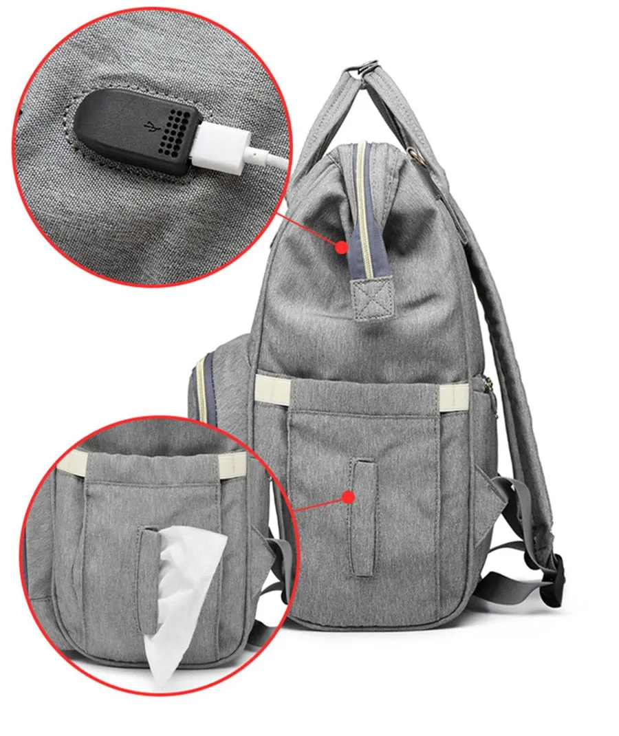 Waterproof USB Diaper Bag Baby Care Large Capacity Mom Backpack